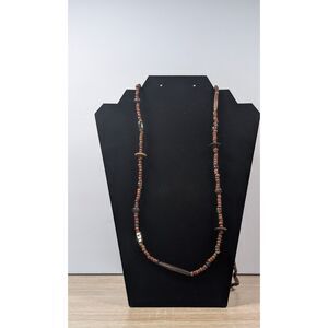 Vintage Brown Beaded Necklace 23” Wood Tone Mixed Beads Boho Ethnic